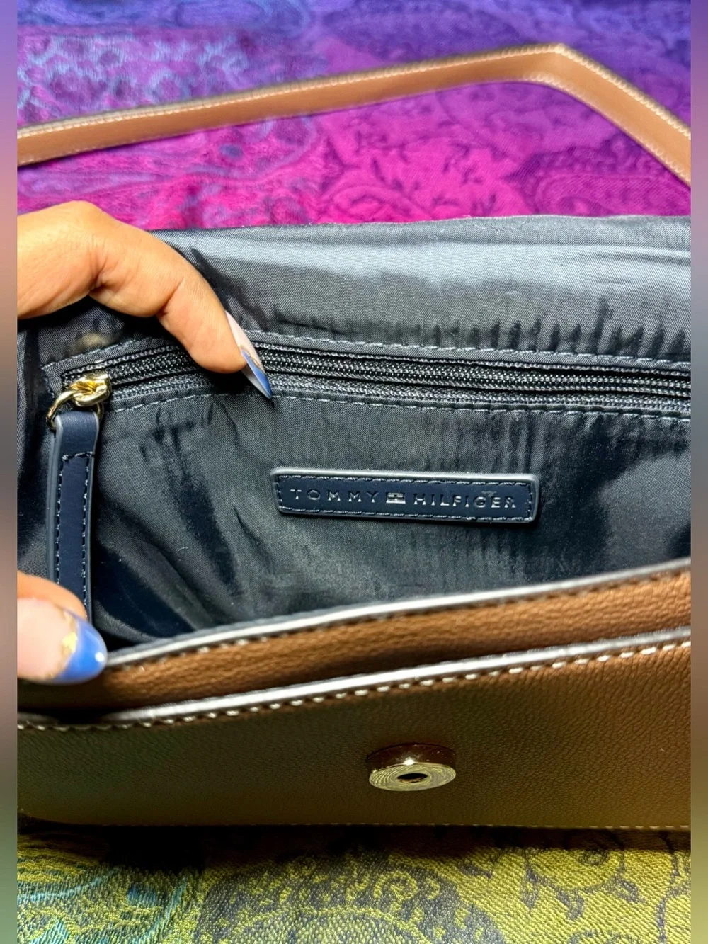 Tommy Hilfiger Taupe Pebbled Leather Wristlet with Gold Logo